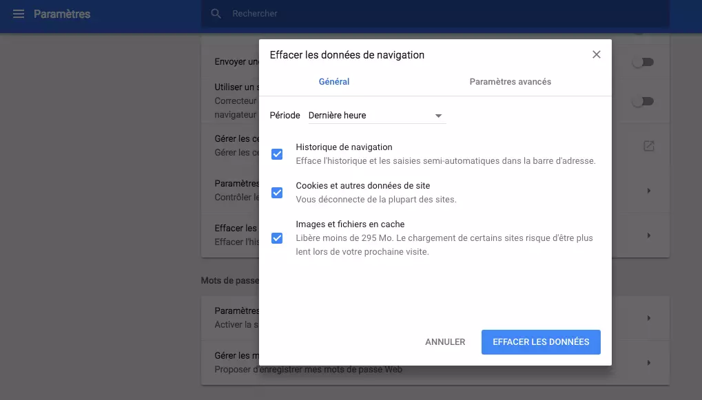 Supprimer les données de navigation sur Chrome