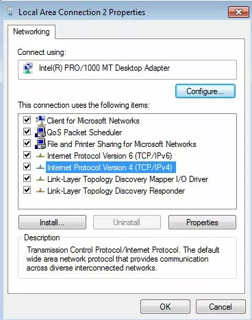 Connexion LAN : commande IPv4 dans le menu « Propriétés »