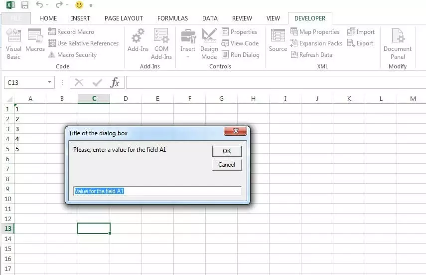 Exemple d’une macro Excel pour exécuter une fenêtre de dialogue pour l’entrée de données sur Excel