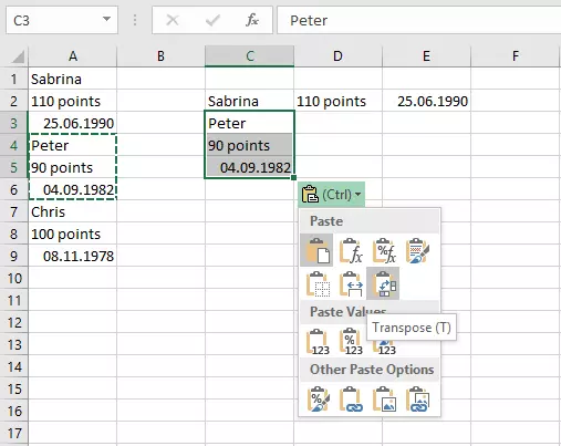 Présentation de la méthode de transposition lors de l’insertion dans Excel