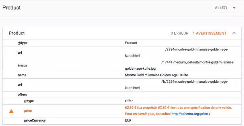L’outil de test des données structurées de Google avertit d’une mauvaise utilisation d’un signe