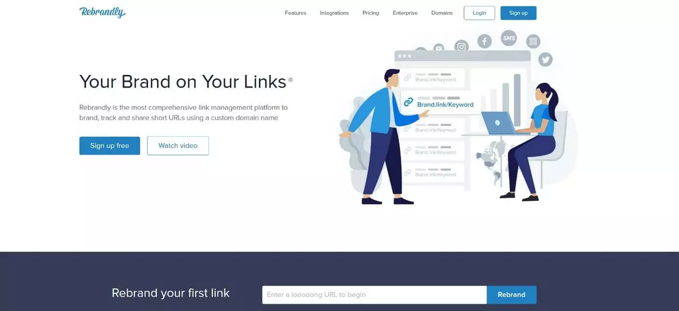 Capture d’écran de la page d’accueil de Rebrandly