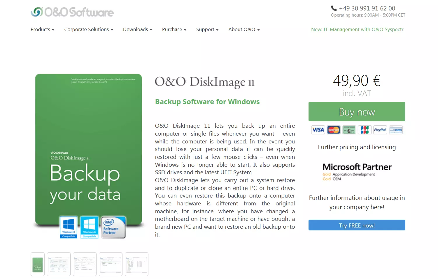 Site Internet du produit : O&O DiskImage Professional 11.0