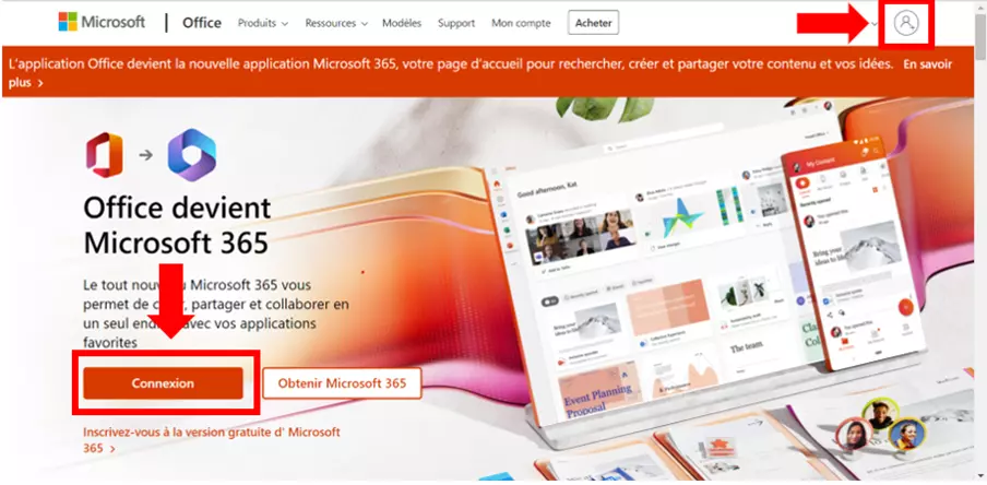 La page d’accueil de Microsoft Office permettant de se connecter