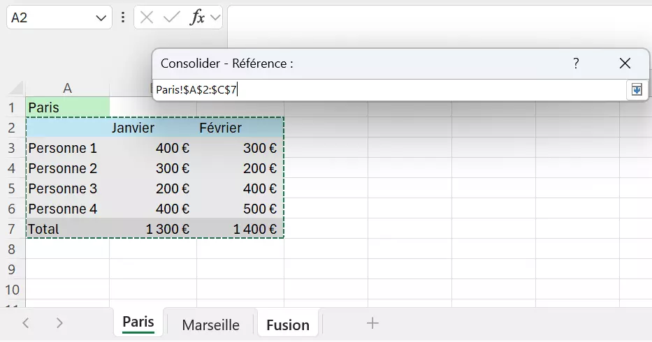 Marquer les contenus de tableau à fusionner