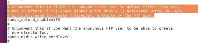 Extrait du fichier de configuration vsftpd