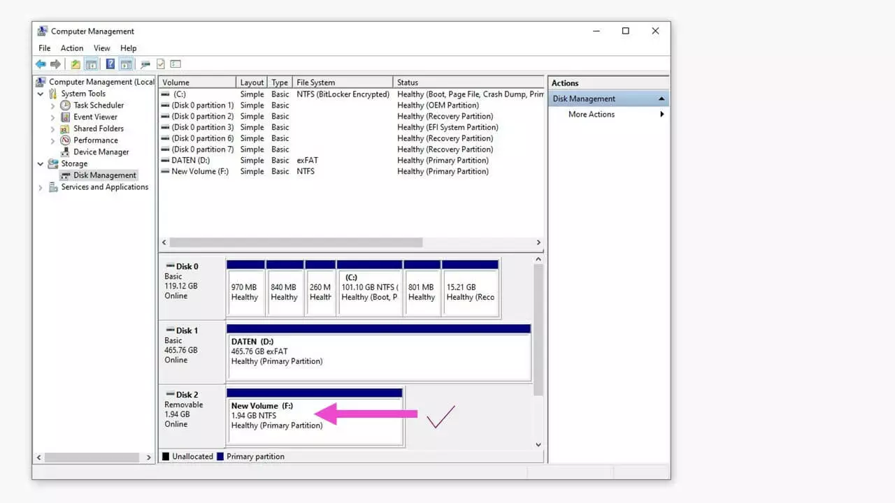 Gestion des disques Windows avec trois disques reconnus