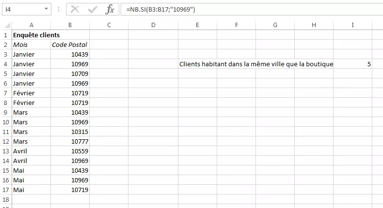 Tableau d’Excel NB.SI pour les statistiques.