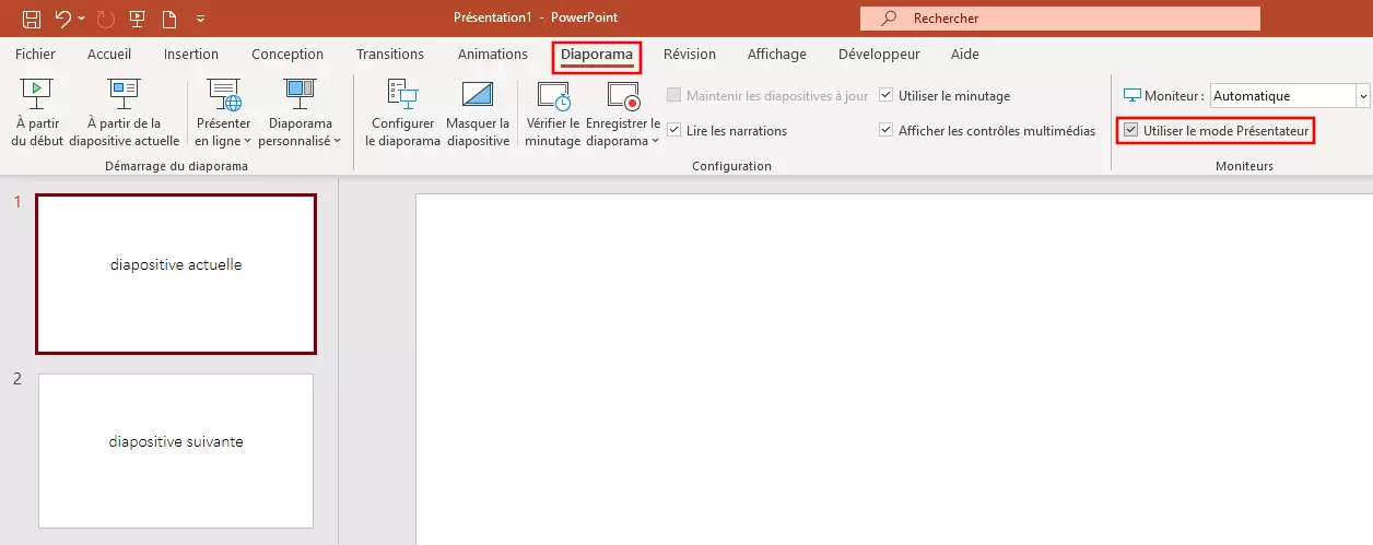 PowerPoint mode présentateur : options