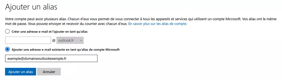 Ajouter un alias dans Outlook