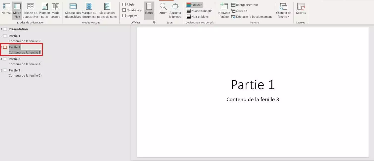 Modifier l’ordre dans le mode plan de Powerpoint