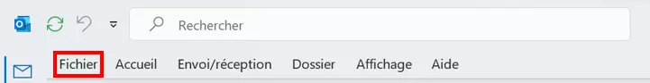 Onglet « Fichier » dans la barre de menus d’Outlook