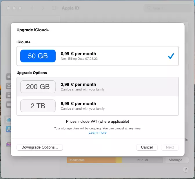 Mise à niveau de iCloud vers iCloud+ sur Mac