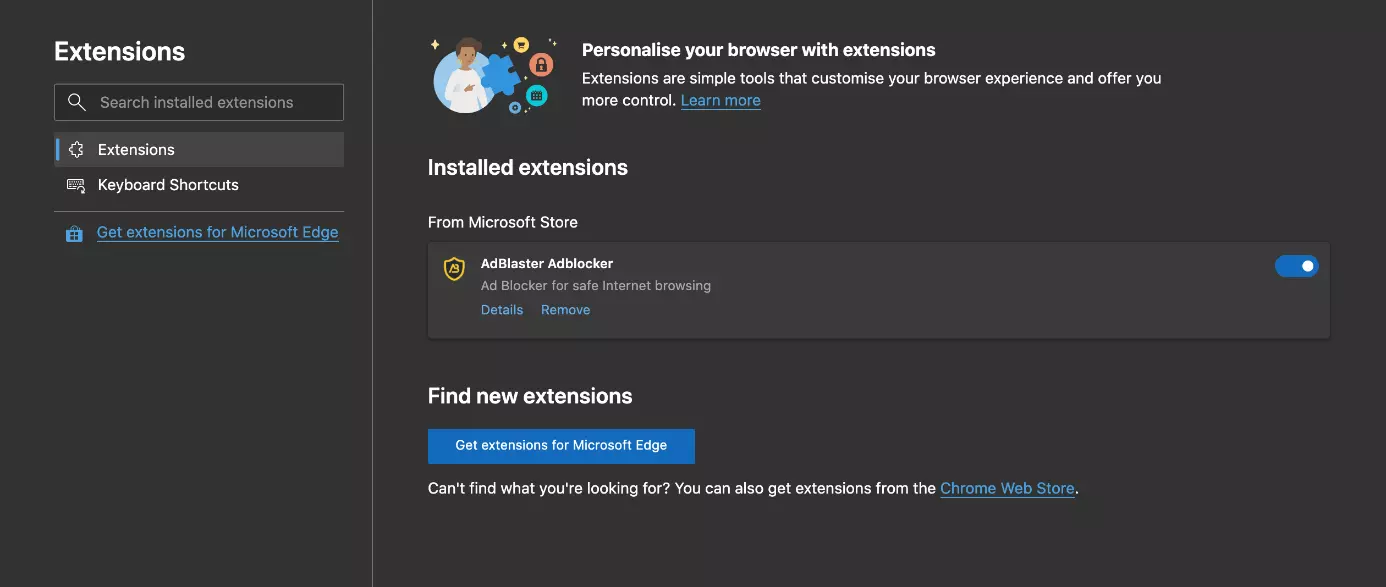 L'extension installée se trouve sous « Extensions »