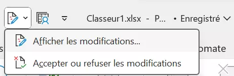 Excel : menu de suivi des modifications