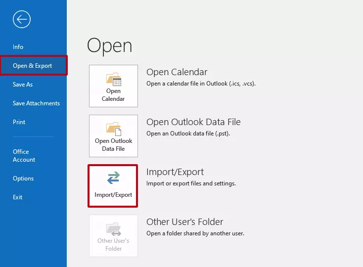 Outlook : fonction « Importer/Exporter »