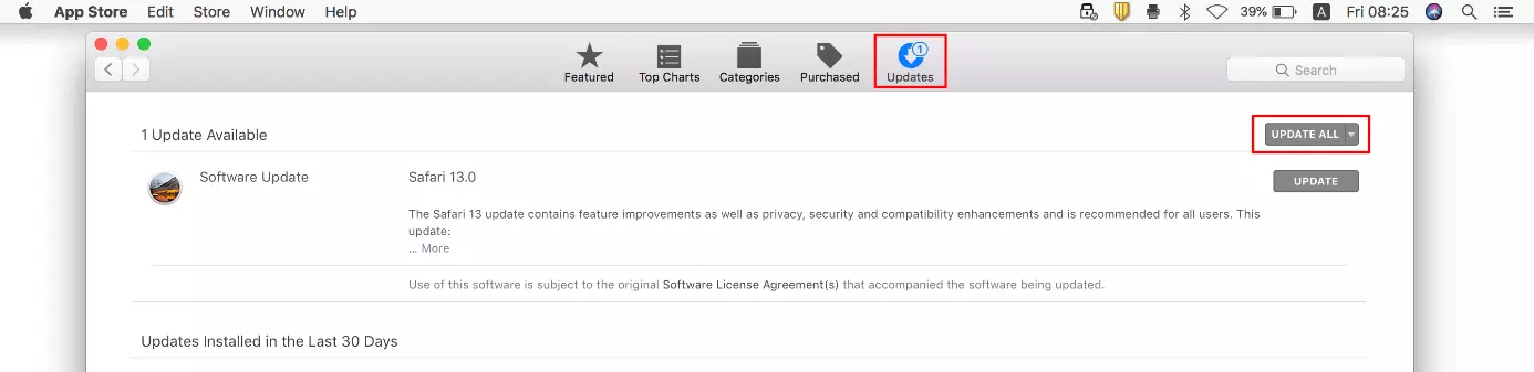 App Store dans macOS : mises à jour