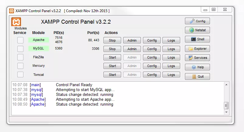 Panneau de configuration XAMPP