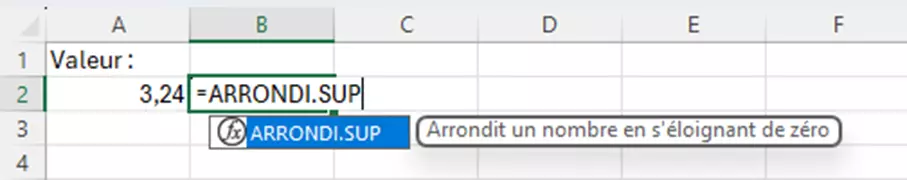 Excel : saisie manuelle de la fonction ARRONDI.SUP