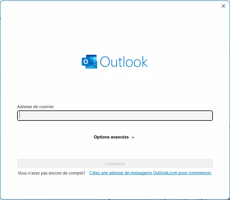 Outlook : boîte de dialogue « Ajouter un compte »