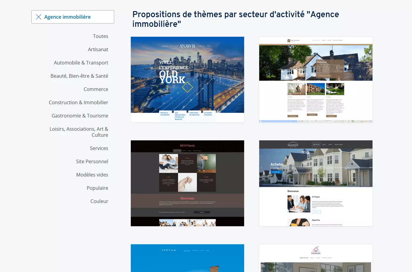 Templates IONOS : extrait des propositions pour le secteur immobilier