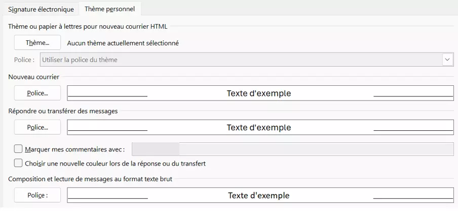 Menu Outlook « Signatures et thèmes »