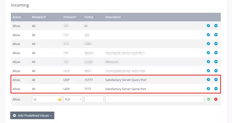 Satisfactory : partage de port de serveur dans IONOS Cloud Panel